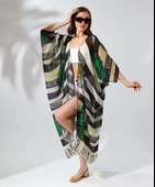 Kadın Rahat Kesim Kemerli Şifon Kimono - Yeşil - 1