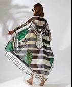 Kadın Rahat Kesim Kemerli Şifon Kimono - Yeşil - 2