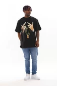Unisex Baskılı Oversize T-Shirt - Siyah - 6