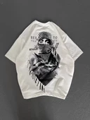Unisex Baskılı Oversize T-Shirt - Beyaz - 7