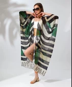 Kadın Rahat Kesim Kemerli Şifon Kimono - Yeşil - 4