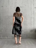 Kadın Baskılı Şifon Kimono Elbise - Siyah - 2
