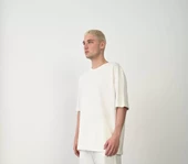 Unisex Basic Bisiklet Yaka Oversize T-Shirt - Beyaz - 3