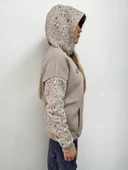 Kadın Baskılı Kapüşonlu Sweatshirt - Gri - 4