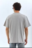 Unisex Oversize Taşlı Bisiklet Yaka T-Shirt - Gri - 2