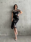 Kadın Baskılı Şifon Kimono Elbise - Siyah - 6