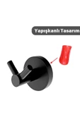 Metal Çatal Siyah Yapışkanlı Askılık Kapı Arkası Bornoz Askılığı Mutfak Askı Banyo Askılık - 3