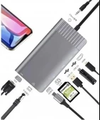 Macbook Pro Air USB Type-C Hub Dönüştürücü Çoklayıcı Type-C To Dock Istasyonu - 1