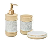 English Home Leaf 3'lü Banyo Seti 8x8x20+7x7x10+14x10x3 Cm Gri - 2