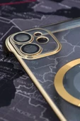 iPhone 11 Uyumlu Altın Sarı Gold Renkli İnce Kenarlı Şeffaf Sert Kapak Kılıf thumbnail 2