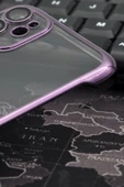 iPhone 11 Uyumlu Mor Renkli İnce Kenarlı Şeffaf Sert Kapak Kılıf thumbnail 3