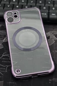 iPhone 11 Uyumlu Mor Renkli İnce Kenarlı Şeffaf Sert Kapak Kılıf thumbnail 1