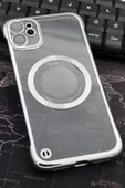 iPhone 11 Uyumlu Gümüş Gri Silver Renkli İnce Kenarlı Şeffaf Sert Kapak Kılıf - 1
