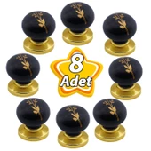 8 Adet Asya Kulp Siyah Polimer Düğme Kulp Altın Tabla Mobilya Mutfak Dolabı Çekmece Kulbu Kulpları thumbnail 1