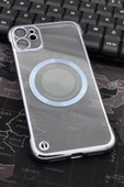 iPhone 11 Uyumlu Mavi Renkli İnce Kenarlı Şeffaf Sert Kapak Kılıf - 1