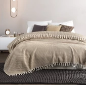 Piramit Çift Kişilik Yatak Örtüsü 200 x 230 cm Pike Pamuklu Koltuk Kanepe Örtüsü Püsküllü - 1
