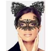 Siyah Renk Dantel Maske ve Dantel Kulak Taç Seti Yetişkin - 1