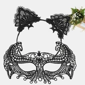 Siyah Renk Dantel Maske ve Dantel Kulak Taç Seti Yetişkin - 2