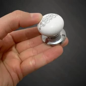 8 Adet Hanımeli Kulp Beyaz  Polimer Düğme Kulp Krom Tablalı Mobilya Mutfak Dolabı Çekmece Kulbu Kulpları thumbnail 3