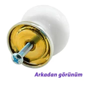15 Adet Hanımeli Kulp Beyaz Polimer Düğme Kulp Altın Tablalı Mobilya Mutfak Dolabı Çekmece Kulbu Kulpları - 4