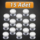 15 Adet Hanımeli Kulp Beyaz  Polimer Düğme Kulp Krom Tablalı Mobilya Mutfak Dolabı Çekmece Kulbu Kulpları thumbnail 1
