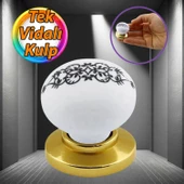 Hanımeli Kulp Beyaz Polimer Düğme Kulp Altın Tablalı Mobilya Mutfak Dolabı Çekmece Kulbu Kulpları thumbnail 1