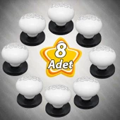 8 Adet Hanımeli Kulp Beyaz  Polimer Düğme Kulp Siyah Tablalı Mobilya Mutfak Dolabı Çekmece Kulbu Kulpları - 1