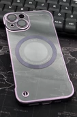 iPhone 13 Uyumlu Mor Renkli İnce Kenarlı Şeffaf Sert Kapak Kılıf thumbnail 1