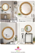 Antik Ahşap Dekoratif Ayna Yuvarlak Ayna Duvar Aynası Banyo Lavabo Aynası - 69 Cm - 5