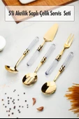 5 Parça Gold Servis Seti & Servis Sunum Seti Şeffaf ( Kepçe / Kevgir / Sıpatula / Çatal / Kaşık ) - 1