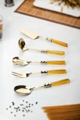5 Parça Gold Servis Seti & Servis Sunum Seti Amber ( Kepçe / Kevgir / Sıpatula / Çatal / Kaşık ) - 3