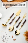 5 Parça Gold Servis Seti & Servis Sunum Seti Füme ( Kepçe / Kevgir / Sıpatula / Çatal / Kaşık ) - 1