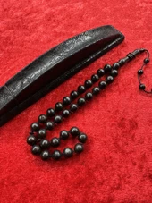 El Yapımı Abanoz Ağacı Tesbih Sığırcık Kesim Halkalı Usta İşçilik thumbnail 5