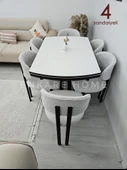 X Ayaklı Gloss Masa & Badem Sandalye - 4 Sandalye 1 Masa - Açılabilir Masa - 5