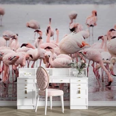 Deniz ve Pembe Flamingo Manzaları Duvar Kağıdı thumbnail 4