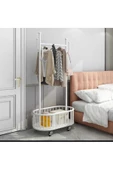 Oval Konfeksiyon Askılığı Beyaz Askılık Ayaklı Askılık Kıyafet Askılığı Tekerlekli 100 cm 6012-NRM - 2