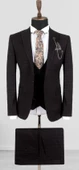 Erkek Siyah-mor Pötikare Desenli Slim Fit 3'lü Takım Elbise - 1