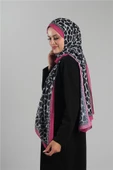 Fuşya Desenli Şal Kesik Elyaf Dijital Baskılı Pamuksu Leopar 202116_20 thumbnail 2