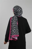 Fuşya Desenli Şal Kesik Elyaf Dijital Baskılı Pamuksu Leopar 202116_20 thumbnail 3