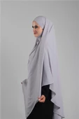 Gri Pratik Hazır Geçmeli Tesettür Eşarp Krep Bağcıklı Sufle Hijab 2313_15 thumbnail 3