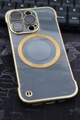 iPhone 14 Pro Max Uyumlu Altın Sarı Gold Renkli İnce Kenarlı Şeffaf Sert Kapak Kılıf thumbnail 1