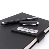 İsme Özel Mıknatıslı Defter Padli Roller Kalem Seti Siyah - 3