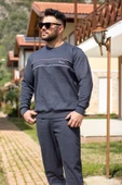 Indigo Mavi Battal Büyük - Normal Beden Kalın Sweat Erkek Eşofman Takımı 21EESTBAKT - 5