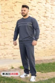 Indigo Mavi Battal Büyük - Normal Beden Kalın Sweat Erkek Eşofman Takımı 21EESTBAKT - 1