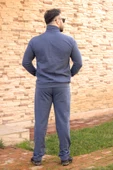 Indigo Mavi Battal Büyük - Normal Beden Yarım Fermuarlı Erkek Eşofman Takımı 21EESTYAKT - 7