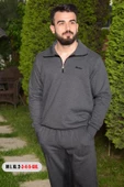 Koyu Gri Battal Büyük - Normal Beden Bol Paça Yarım Fermuarlı Pamuklu Erkek Eşofman Takımı 21EESTYAKT - 1