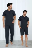 Yüksek Kaliteli Pamuk Penye: Erkekler İçin Mevsimlik 3 Parça Kısa Kollu Pijama Takımı Babalar Günü Hediyesi - 9