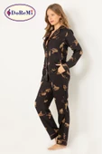 DoReMi Leoparlı Doğal Viskon Soft Yumuşak Düğmeli Pijama Takımı - 12