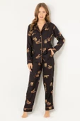 DoReMi Leoparlı Doğal Viskon Soft Yumuşak Düğmeli Pijama Takımı - 8