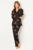 DoReMi Leoparlı Doğal Viskon Soft Yumuşak Düğmeli Pijama Takımı - 3